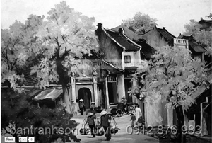 Tranh phố Hà Nội đen trắng 032