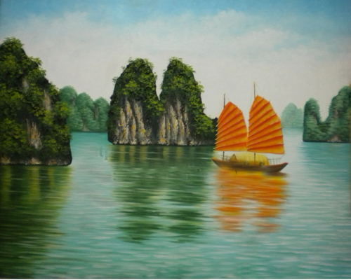 Tranh Vịnh Hạ Long 001, tranh sơn dầu vịnh hạ long, chuyên vẽ tranh vịnh hạ