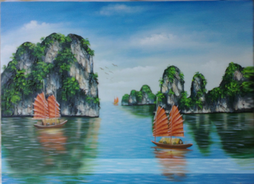 Tranh Vịnh Hạ Long 006, tranh sơn dầu vịnh hạ long, chuyên vẽ tranh vịnh hạ
