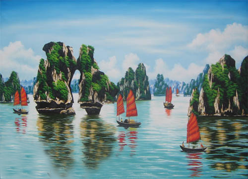 Tranh Vịnh Hạ Long 007, tranh sơn dầu vịnh hạ long, chuyên vẽ tranh vịnh hạ