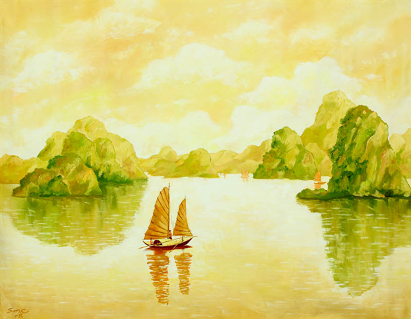 Tranh Vịnh Hạ Long 010, tranh sơn dầu vịnh hạ long, chuyên vẽ tranh vịnh hạ